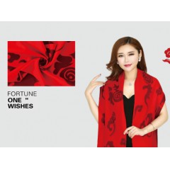 艾丝雅兰中国红蚕丝绒围巾 A-D302